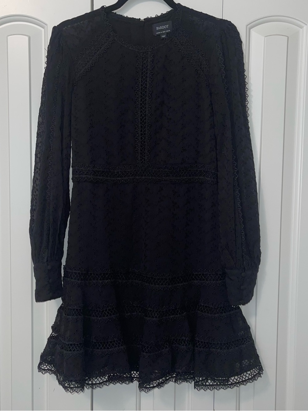 BARDOT Black Lace Long-Sleeve Mini Dress